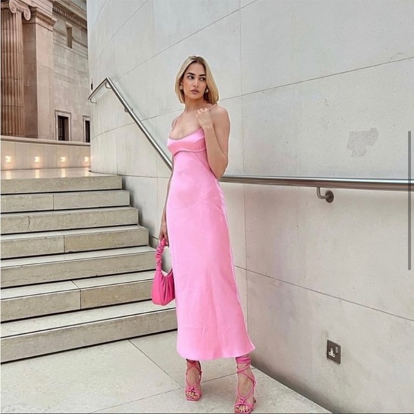 ZARA Satin Effect Cut Out Pink Slip Dress viral - Picture 2 of 14